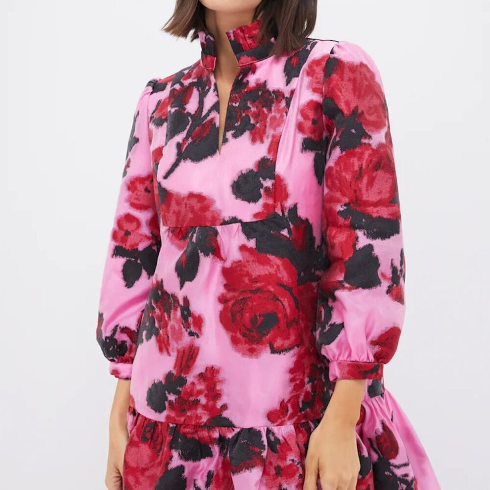 Tuckernuck Pink Floral Tiered Mini Dress with Red and Black Accents - Picture 2 of 6